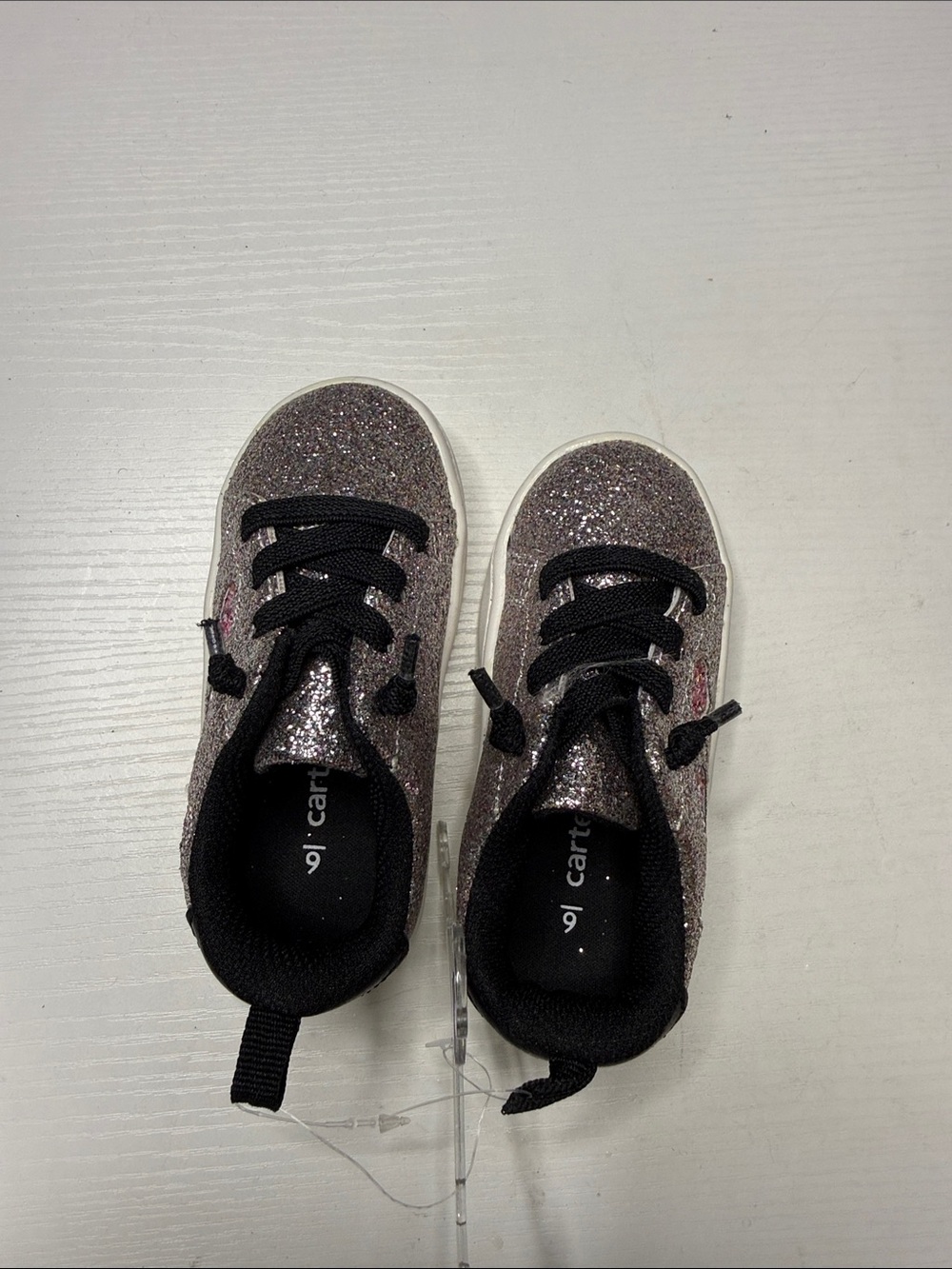 Carter's Girls' Glitter Sneakers - Rose Gold with Black Accents